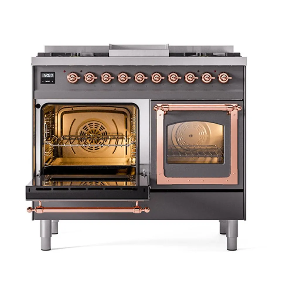 Ilve UND40FNMPMGPLP Ilve Und40Fnmpmgplp Nostalgie Ii Noblesse 40" Dual Fuel Range (Liquid Propane, Triple Glass Door, Graphite Matte, Copper)