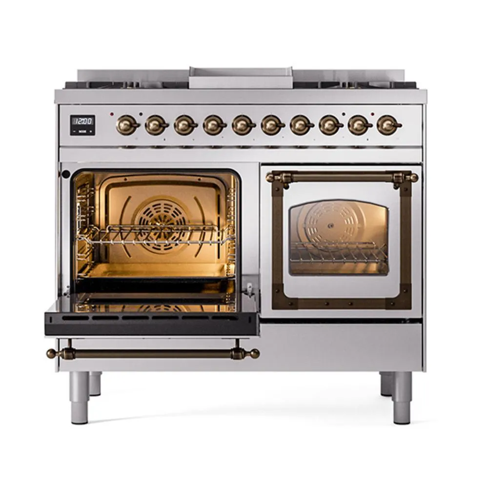 Ilve UND40FNMPSSB Ilve Und40Fnmpssb Nostalgie Ii Noblesse 40" Dual Fuel Range (Natural Gas, Triple Glass Door, Stainless Steel, Burnished)