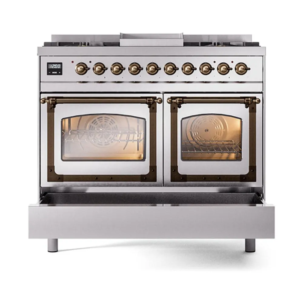 Ilve UND40FNMPSSB Ilve Und40Fnmpssb Nostalgie Ii Noblesse 40" Dual Fuel Range (Natural Gas, Triple Glass Door, Stainless Steel, Burnished)