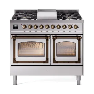 Ilve UND40FNMPSSB Ilve Und40Fnmpssb Nostalgie Ii Noblesse 40" Dual Fuel Range (Natural Gas, Triple Glass Door, Stainless Steel, Burnished)
