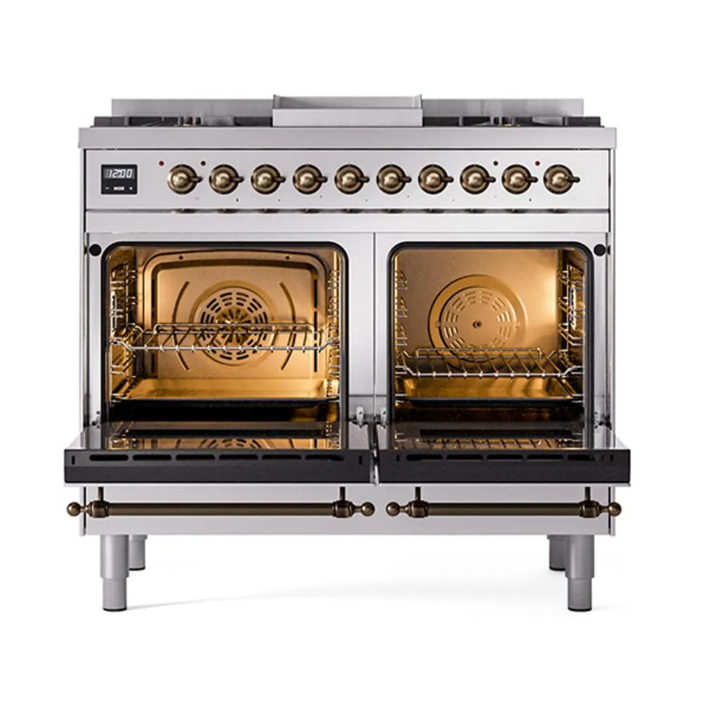 Ilve UND40FNMPSSB Ilve Und40Fnmpssb Nostalgie Ii Noblesse 40" Dual Fuel Range (Natural Gas, Triple Glass Door, Stainless Steel, Burnished)