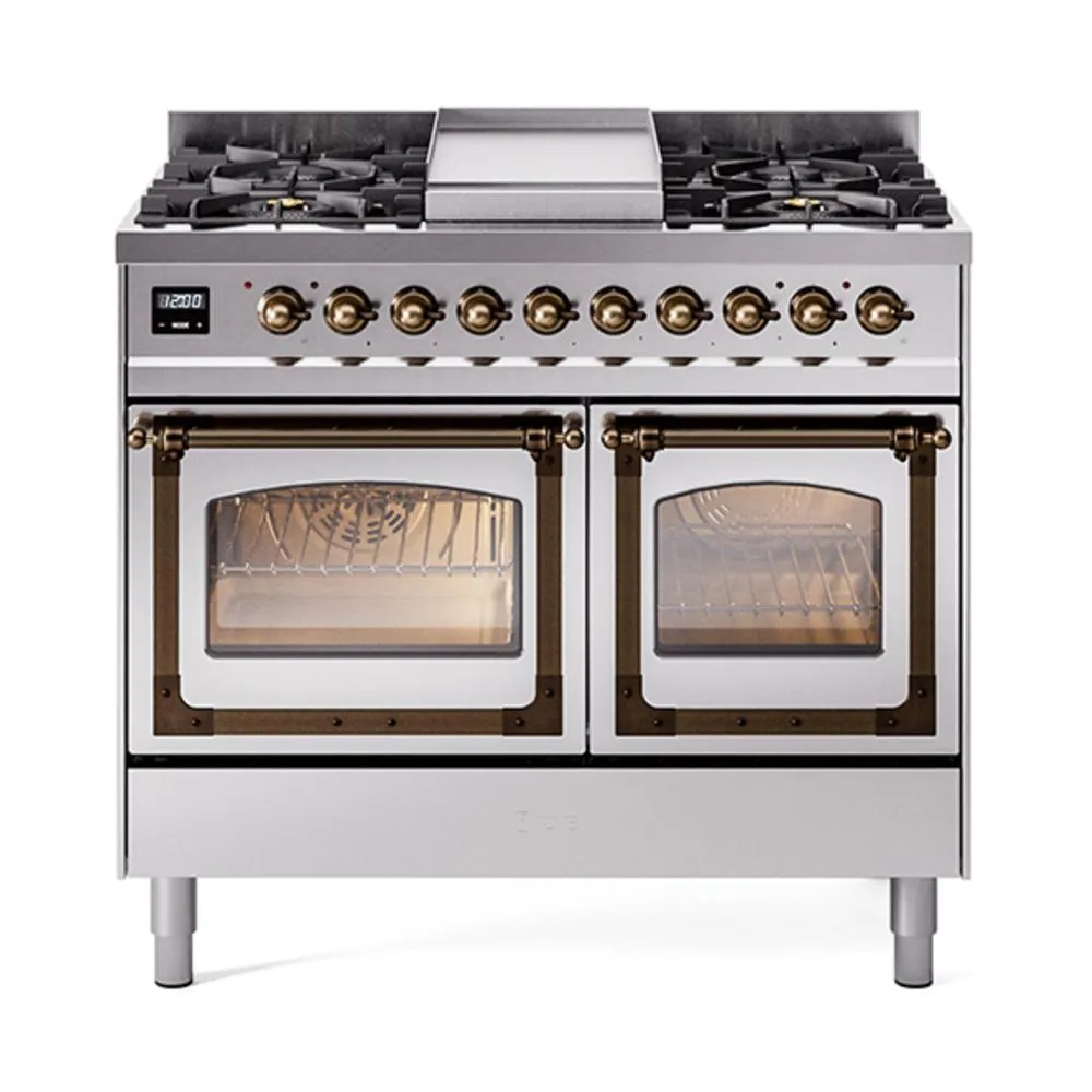 Ilve UND40FNMPSSB Ilve Und40Fnmpssb Nostalgie Ii Noblesse 40" Dual Fuel Range (Natural Gas, Triple Glass Door, Stainless Steel, Burnished)