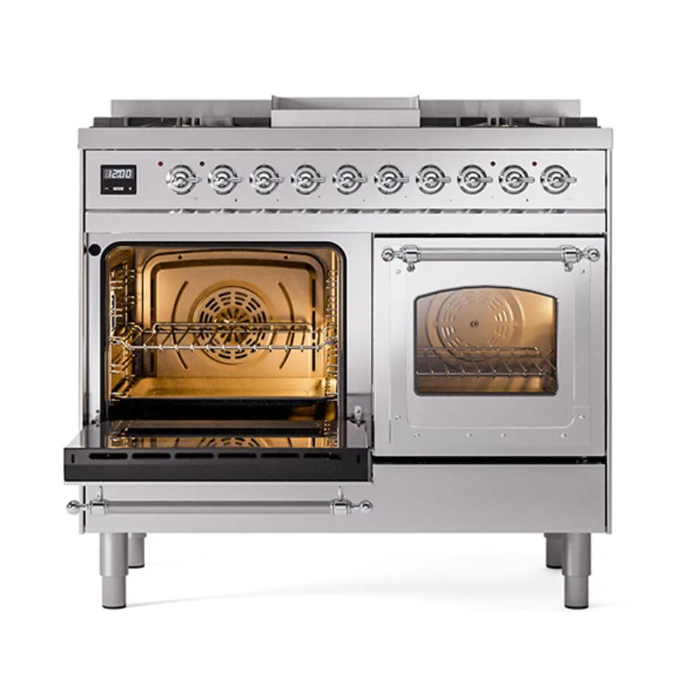 Ilve UND40FNMPSSC Ilve Und40Fnmpssc Nostalgie Ii Noblesse 40" Dual Fuel Range (Natural Gas, Triple Glass Door, Stainless Steel, Chrome)