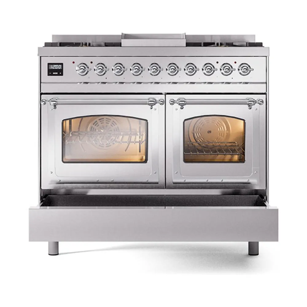Ilve UND40FNMPSSCLP Ilve Und40Fnmpssclp Nostalgie Ii Noblesse 40" Dual Fuel Range (Liquid Propane, Triple Glass Door, Stainless Steel, Chrome)