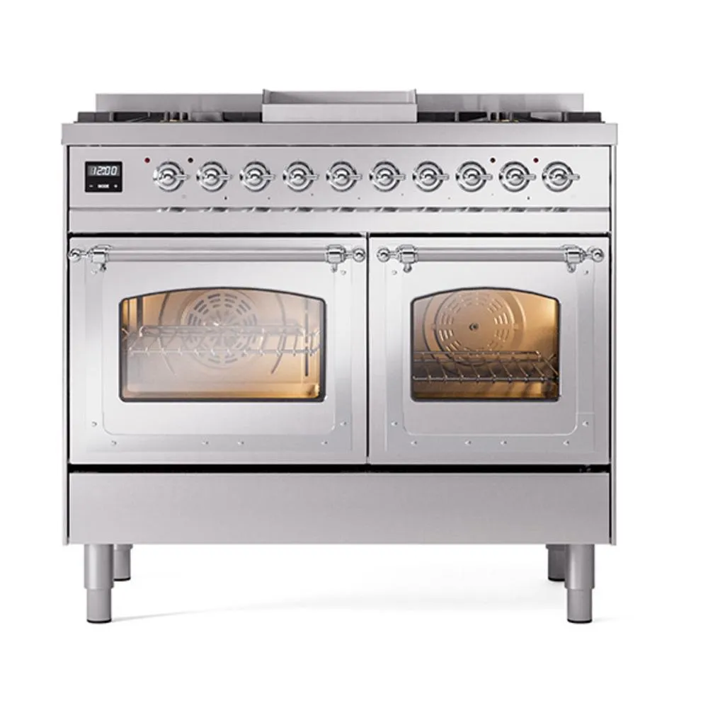 Ilve UND40FNMPSSCLP Ilve Und40Fnmpssclp Nostalgie Ii Noblesse 40" Dual Fuel Range (Liquid Propane, Triple Glass Door, Stainless Steel, Chrome)