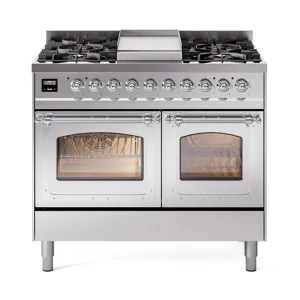 Ilve UND40FNMPSSCLP Ilve Und40Fnmpssclp Nostalgie Ii Noblesse 40" Dual Fuel Range (Liquid Propane, Triple Glass Door, Stainless Steel, Chrome)
