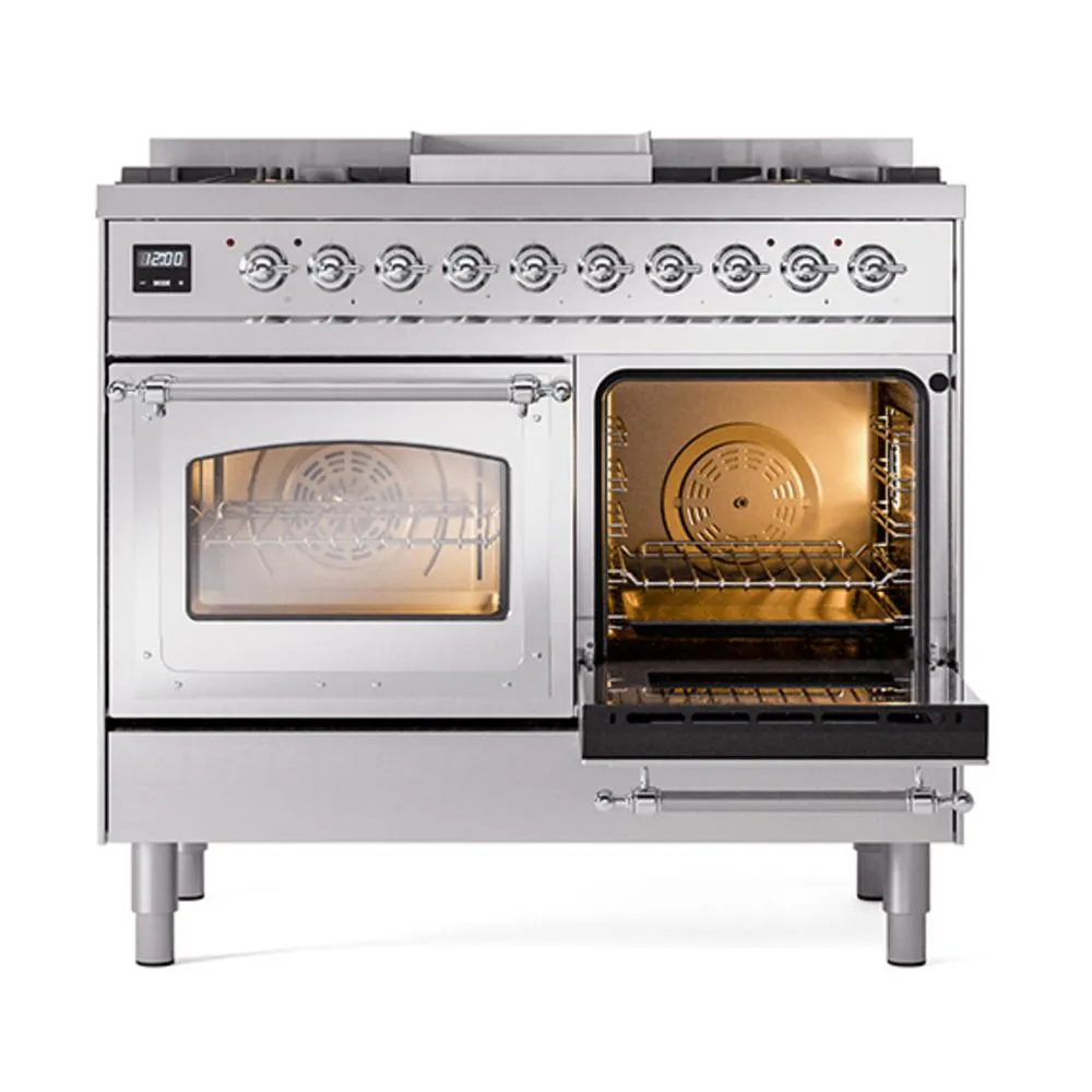 Ilve UND40FNMPSSCLP Ilve Und40Fnmpssclp Nostalgie Ii Noblesse 40" Dual Fuel Range (Liquid Propane, Triple Glass Door, Stainless Steel, Chrome)
