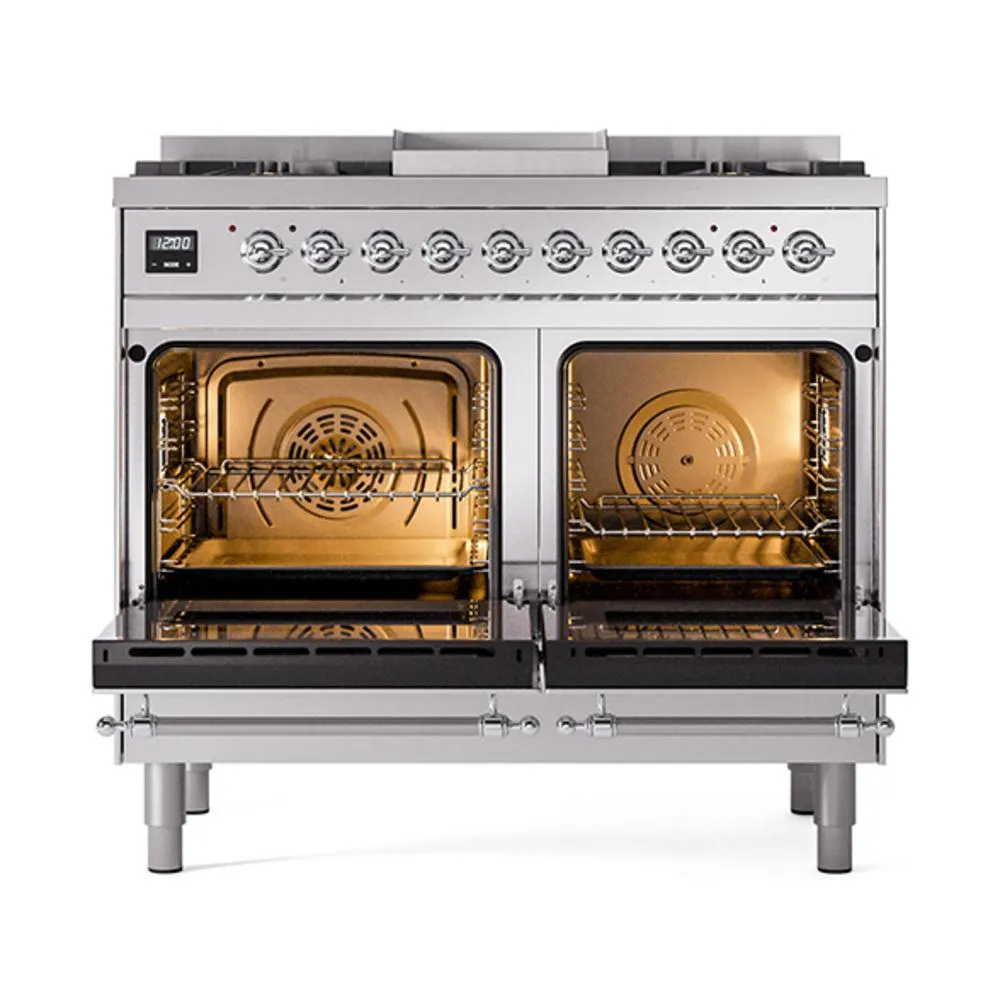 Ilve UND40FNMPSSCLP Ilve Und40Fnmpssclp Nostalgie Ii Noblesse 40" Dual Fuel Range (Liquid Propane, Triple Glass Door, Stainless Steel, Chrome)