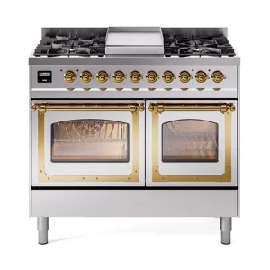 Ilve UND40FNMPSSG Ilve Und40Fnmpssg Nostalgie Ii Noblesse 40" Dual Fuel Range (Natural Gas, Triple Glass Door, Stainless Steel, Brass)