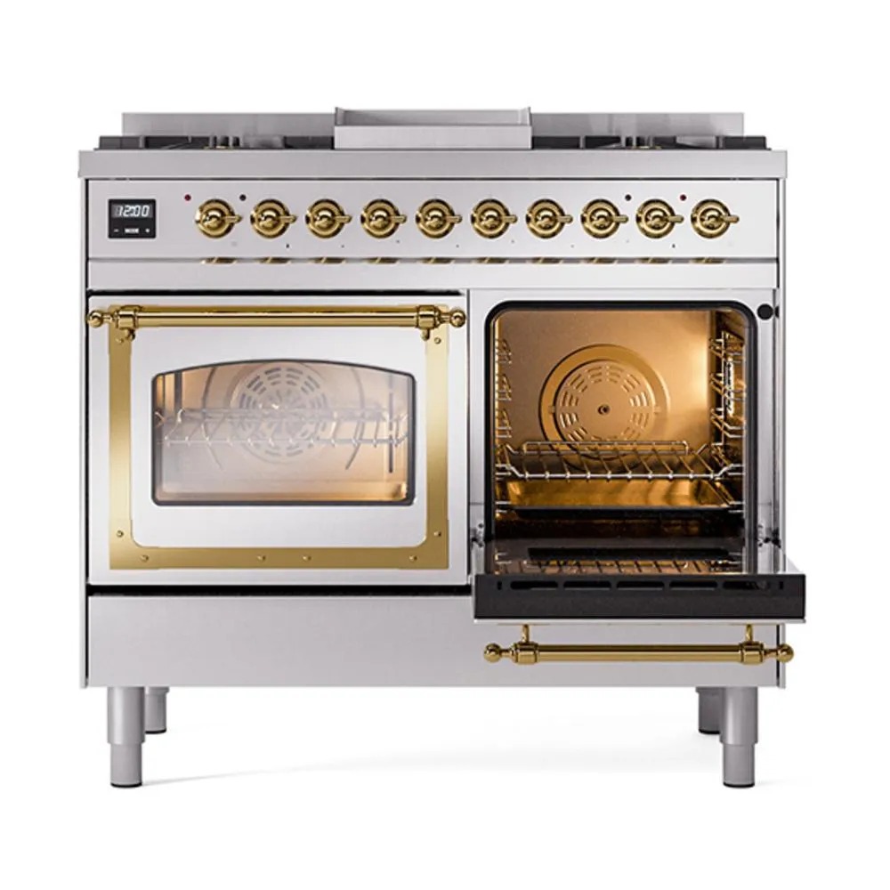 Ilve UND40FNMPSSG Ilve Und40Fnmpssg Nostalgie Ii Noblesse 40" Dual Fuel Range (Natural Gas, Triple Glass Door, Stainless Steel, Brass)