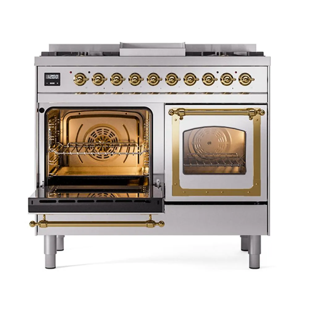 Ilve UND40FNMPSSGLP Ilve Und40Fnmpssglp Nostalgie Ii Noblesse 40" Dual Fuel Range (Liquid Propane, Triple Glass Door, Stainless Steel, Brass)
