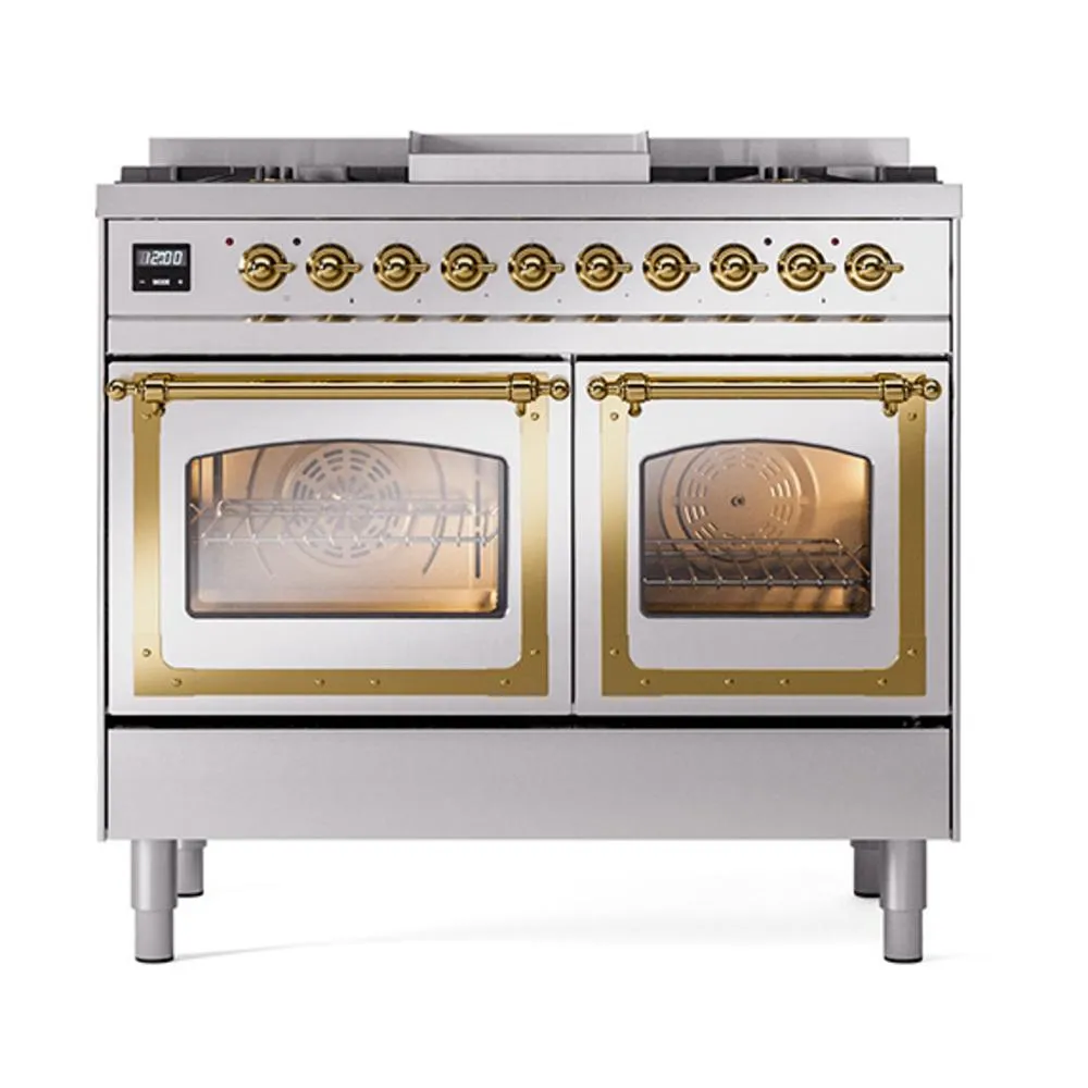 Ilve UND40FNMPSSGLP Ilve Und40Fnmpssglp Nostalgie Ii Noblesse 40" Dual Fuel Range (Liquid Propane, Triple Glass Door, Stainless Steel, Brass)