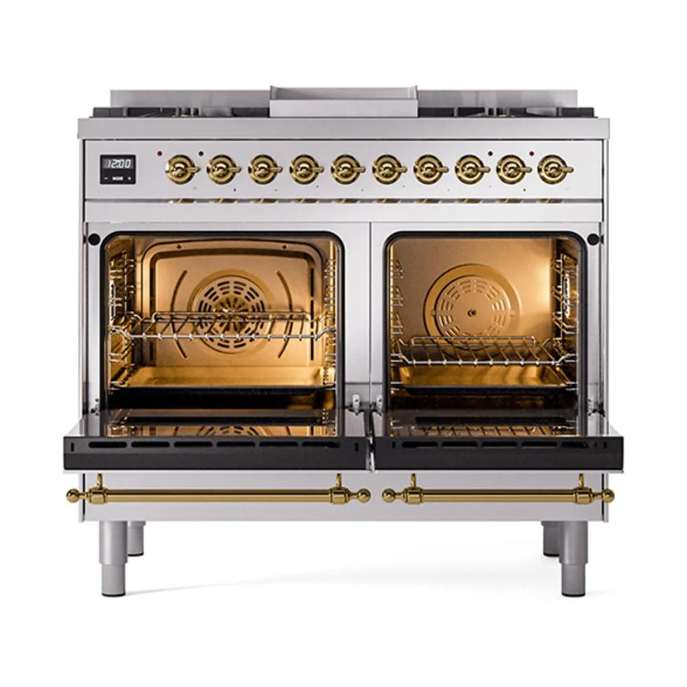Ilve UND40FNMPSSGLP Ilve Und40Fnmpssglp Nostalgie Ii Noblesse 40" Dual Fuel Range (Liquid Propane, Triple Glass Door, Stainless Steel, Brass)