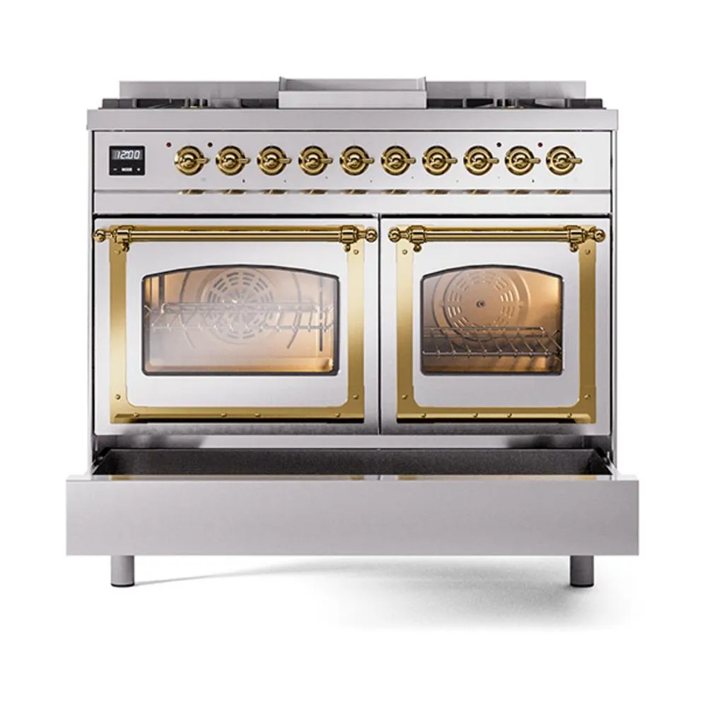 Ilve UND40FNMPSSGLP Ilve Und40Fnmpssglp Nostalgie Ii Noblesse 40" Dual Fuel Range (Liquid Propane, Triple Glass Door, Stainless Steel, Brass)