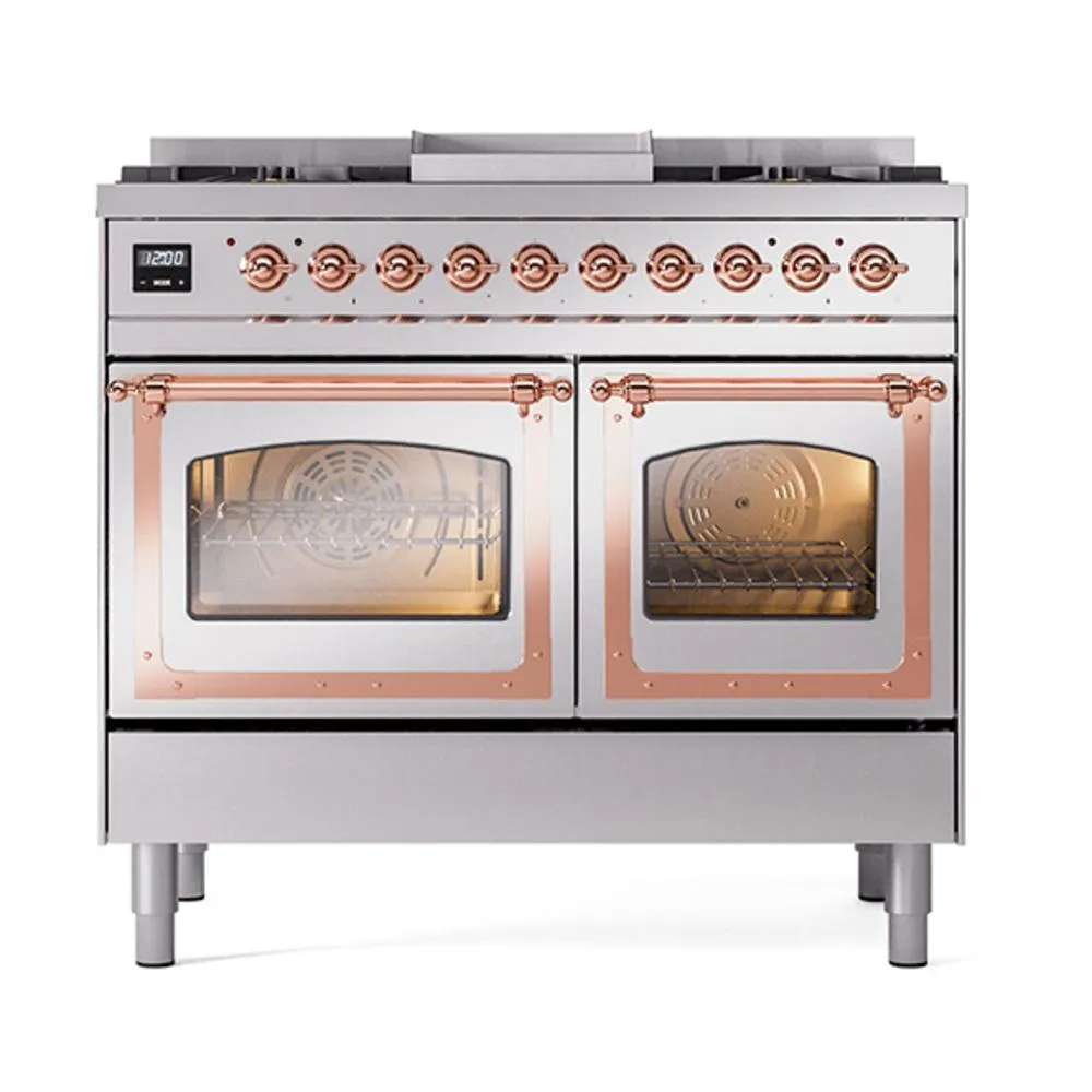 Ilve UND40FNMPSSPLP Ilve Und40Fnmpssplp Nostalgie Ii Noblesse 40" Dual Fuel Range (Liquid Propane, Triple Glass Door, Stainless Steel, Copper)