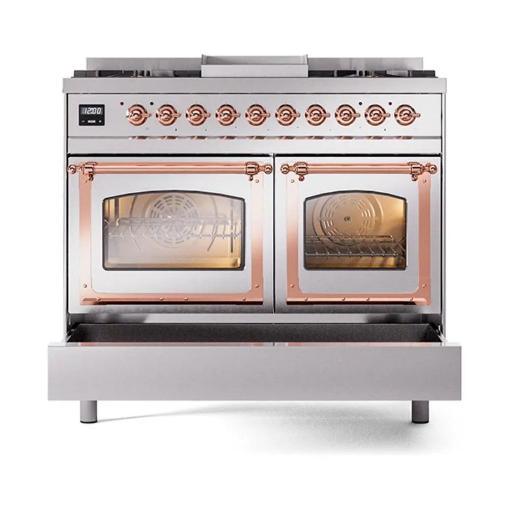 Ilve UND40FNMPSSPLP Ilve Und40Fnmpssplp Nostalgie Ii Noblesse 40" Dual Fuel Range (Liquid Propane, Triple Glass Door, Stainless Steel, Copper)