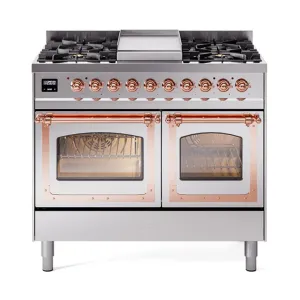 Ilve UND40FNMPSSPLP Ilve Und40Fnmpssplp Nostalgie Ii Noblesse 40" Dual Fuel Range (Liquid Propane, Triple Glass Door, Stainless Steel, Copper)