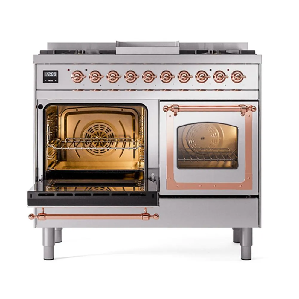 Ilve UND40FNMPSSPLP Ilve Und40Fnmpssplp Nostalgie Ii Noblesse 40" Dual Fuel Range (Liquid Propane, Triple Glass Door, Stainless Steel, Copper)