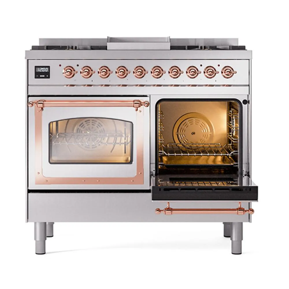 Ilve UND40FNMPSSPLP Ilve Und40Fnmpssplp Nostalgie Ii Noblesse 40" Dual Fuel Range (Liquid Propane, Triple Glass Door, Stainless Steel, Copper)