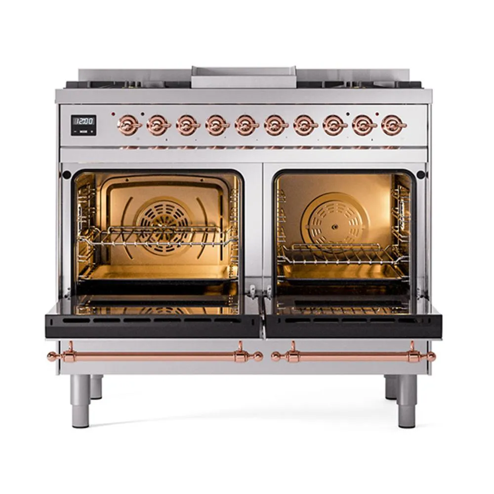 Ilve UND40FNMPSSPLP Ilve Und40Fnmpssplp Nostalgie Ii Noblesse 40" Dual Fuel Range (Liquid Propane, Triple Glass Door, Stainless Steel, Copper)