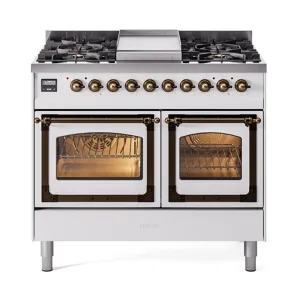 Ilve UND40FNMPWHB Ilve Und40Fnmpwhb Nostalgie Ii Noblesse 40" Dual Fuel Range (Natural Gas, Triple Glass Door, White, Burnished)