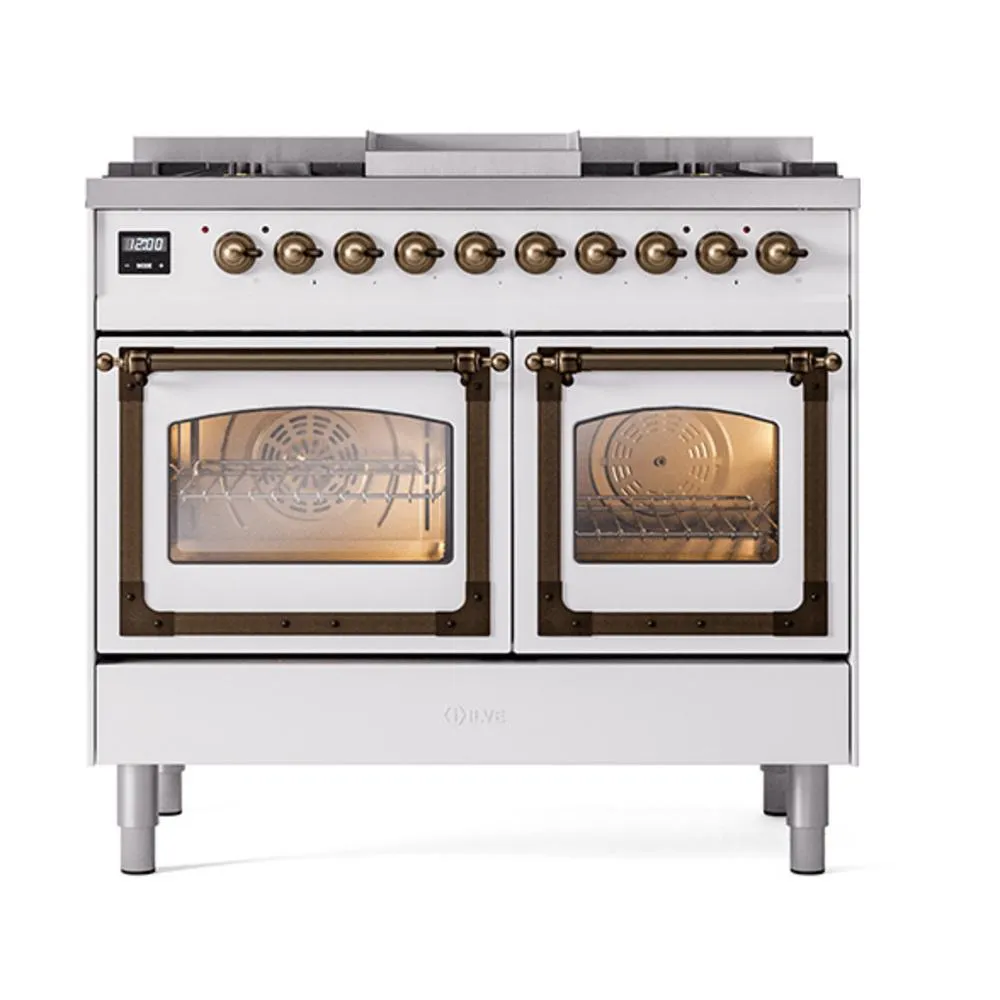 Ilve UND40FNMPWHBLP Ilve Und40Fnmpwhblp Nostalgie Ii Noblesse 40" Dual Fuel Range (Liquid Propane, Triple Glass Door, White, Burnished)