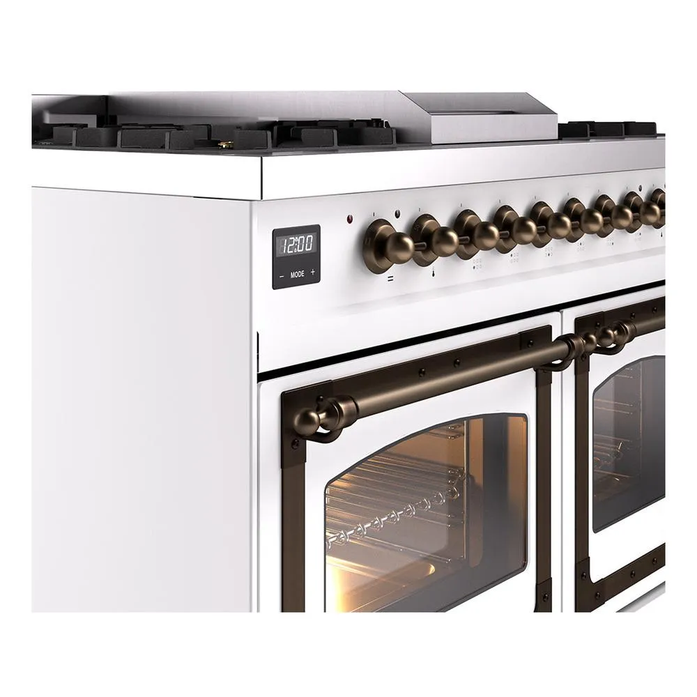 Ilve UND40FNMPWHBLP Ilve Und40Fnmpwhblp Nostalgie Ii Noblesse 40" Dual Fuel Range (Liquid Propane, Triple Glass Door, White, Burnished)