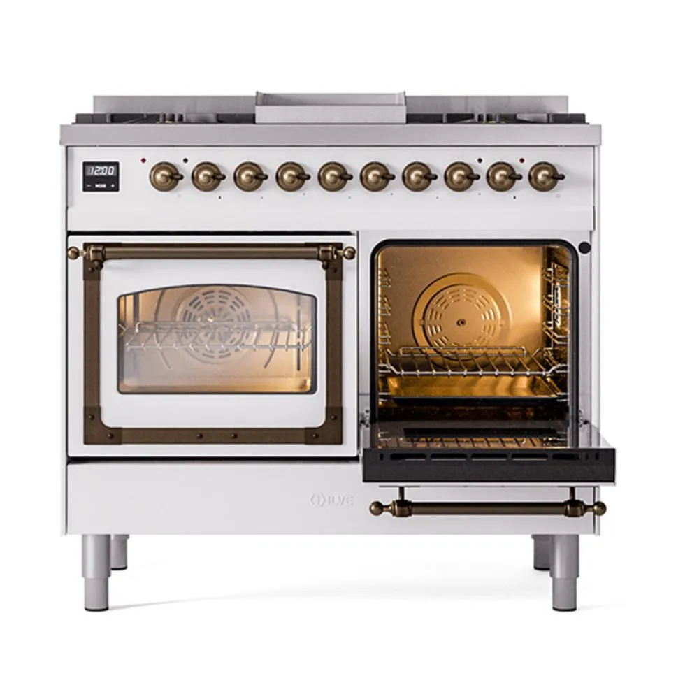 Ilve UND40FNMPWHBLP Ilve Und40Fnmpwhblp Nostalgie Ii Noblesse 40" Dual Fuel Range (Liquid Propane, Triple Glass Door, White, Burnished)