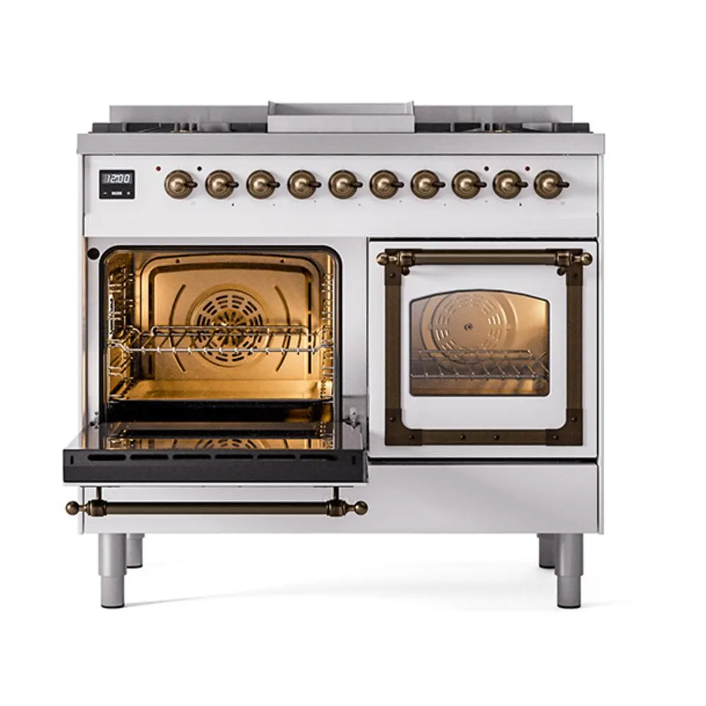 Ilve UND40FNMPWHBLP Ilve Und40Fnmpwhblp Nostalgie Ii Noblesse 40" Dual Fuel Range (Liquid Propane, Triple Glass Door, White, Burnished)