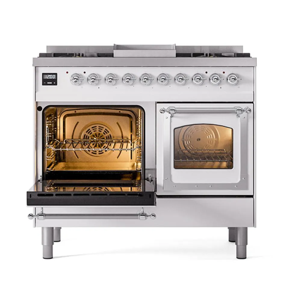 Ilve UND40FNMPWHC Ilve Und40Fnmpwhc Nostalgie Ii Noblesse 40" Dual Fuel Range (Natural Gas, Triple Glass Door, White, Chrome)