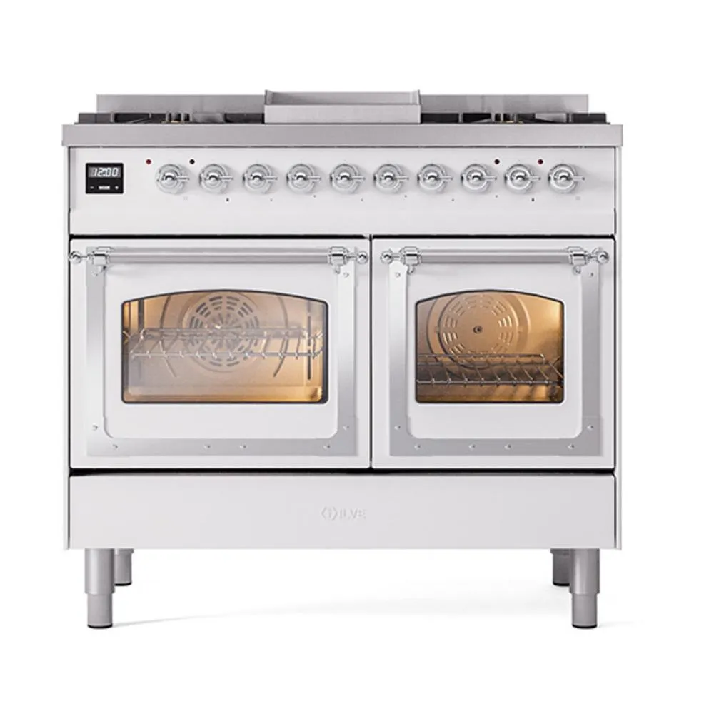 Ilve UND40FNMPWHC Ilve Und40Fnmpwhc Nostalgie Ii Noblesse 40" Dual Fuel Range (Natural Gas, Triple Glass Door, White, Chrome)