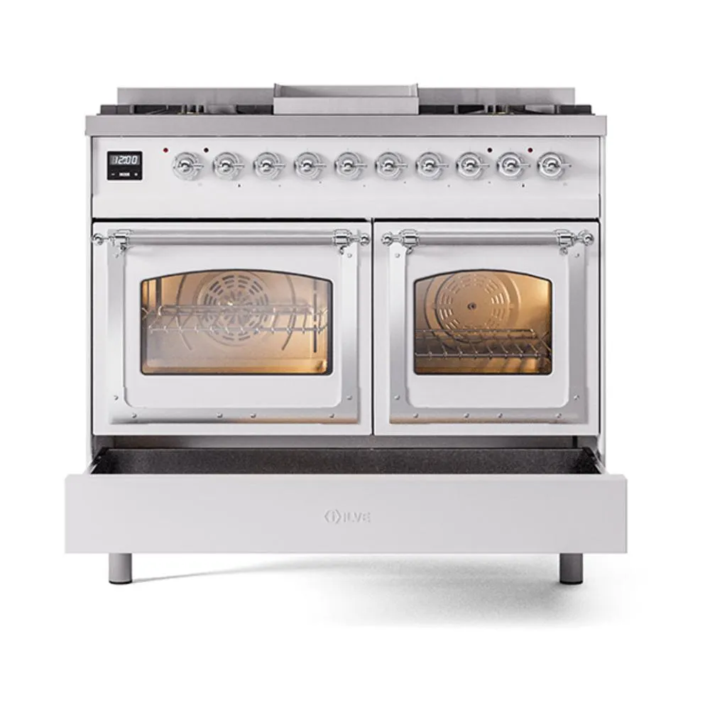 Ilve UND40FNMPWHC Ilve Und40Fnmpwhc Nostalgie Ii Noblesse 40" Dual Fuel Range (Natural Gas, Triple Glass Door, White, Chrome)