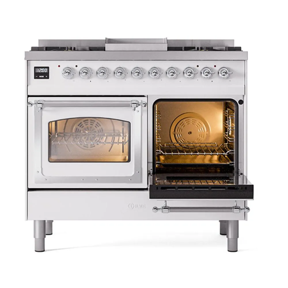 Ilve UND40FNMPWHC Ilve Und40Fnmpwhc Nostalgie Ii Noblesse 40" Dual Fuel Range (Natural Gas, Triple Glass Door, White, Chrome)