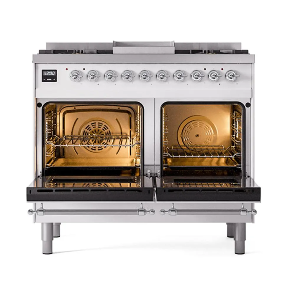Ilve UND40FNMPWHC Ilve Und40Fnmpwhc Nostalgie Ii Noblesse 40" Dual Fuel Range (Natural Gas, Triple Glass Door, White, Chrome)