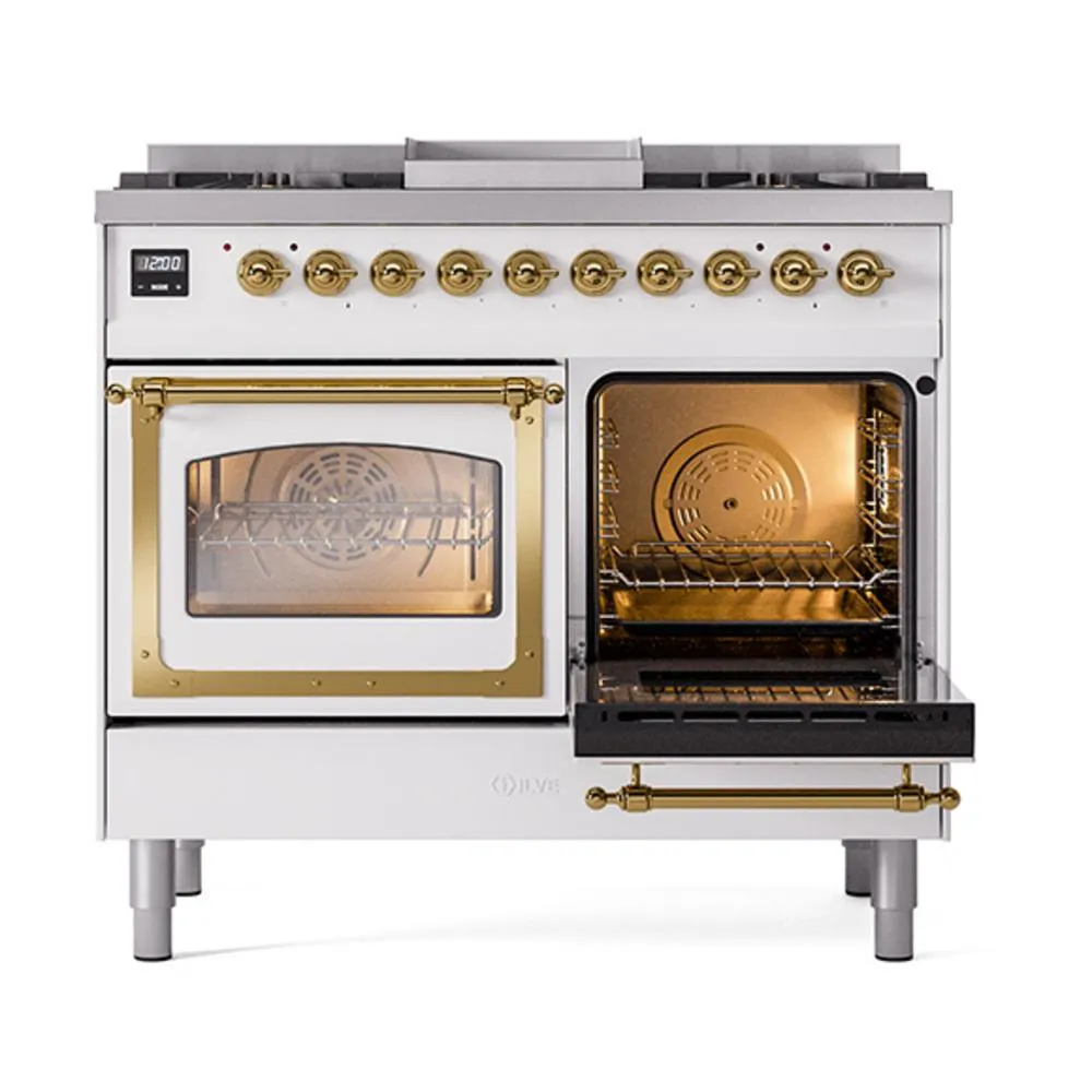 Ilve UND40FNMPWHG Ilve Und40Fnmpwhg Nostalgie Ii Noblesse 40" Dual Fuel Range (Natural Gas, Triple Glass Door, White, Brass)