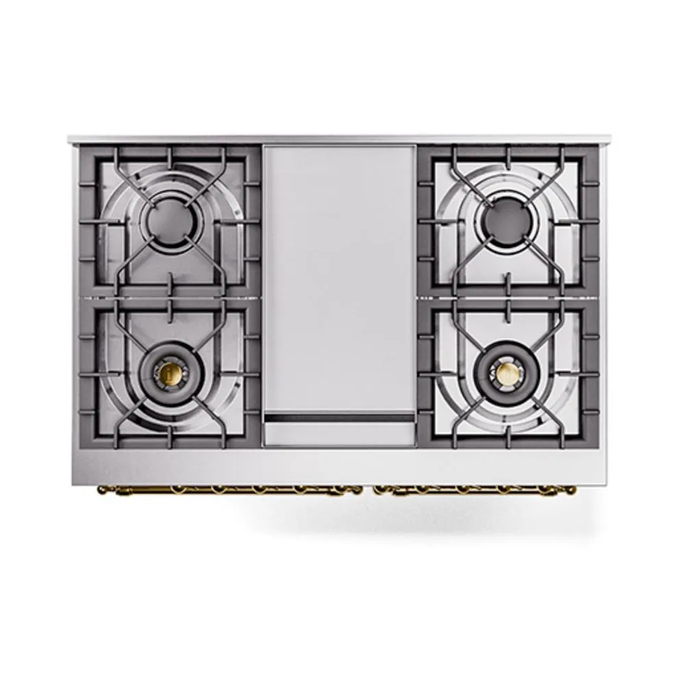 Ilve UND40FNMPWHG Ilve Und40Fnmpwhg Nostalgie Ii Noblesse 40" Dual Fuel Range (Natural Gas, Triple Glass Door, White, Brass)