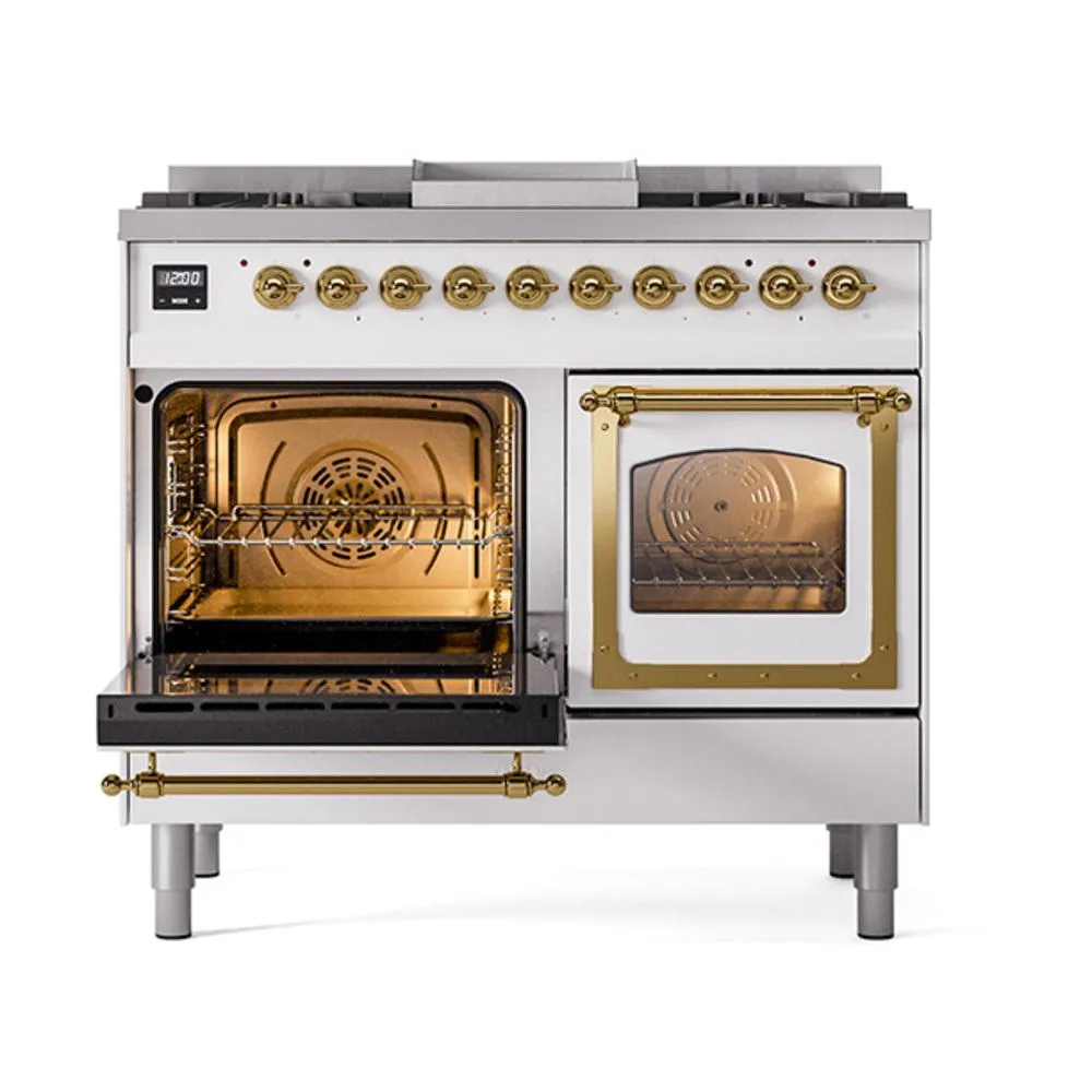 Ilve UND40FNMPWHG Ilve Und40Fnmpwhg Nostalgie Ii Noblesse 40" Dual Fuel Range (Natural Gas, Triple Glass Door, White, Brass)
