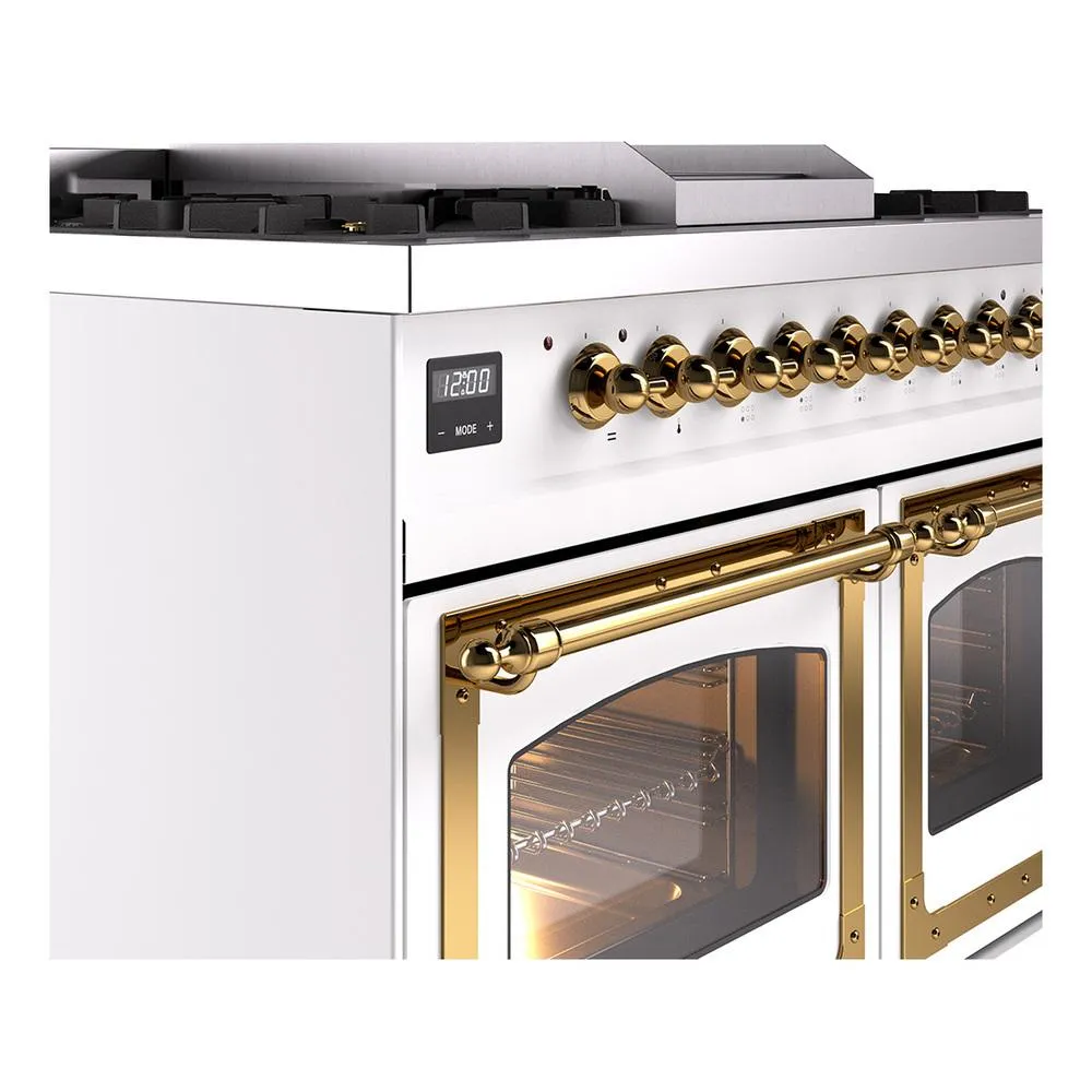 Ilve UND40FNMPWHG Ilve Und40Fnmpwhg Nostalgie Ii Noblesse 40" Dual Fuel Range (Natural Gas, Triple Glass Door, White, Brass)