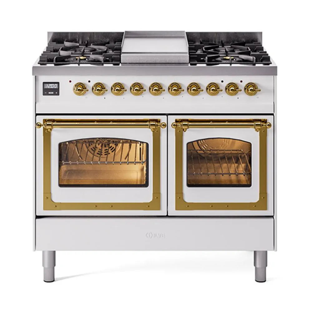 Ilve UND40FNMPWHG Ilve Und40Fnmpwhg Nostalgie Ii Noblesse 40" Dual Fuel Range (Natural Gas, Triple Glass Door, White, Brass)