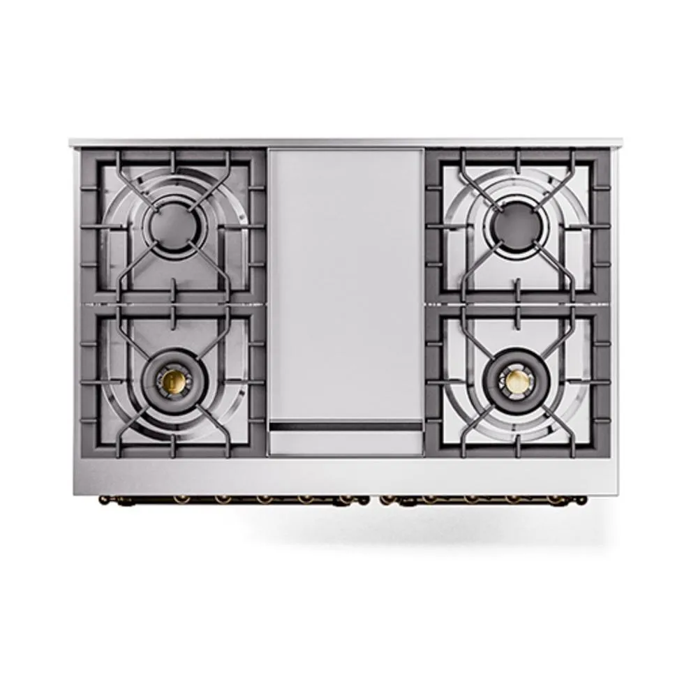 Ilve UND40FQNMPAWB Ilve Und40Fqnmpawb Nostalgie Ii Noblesse 40" Dual Fuel Range (Natural Gas, Solid Door, Antique White, Burnished)