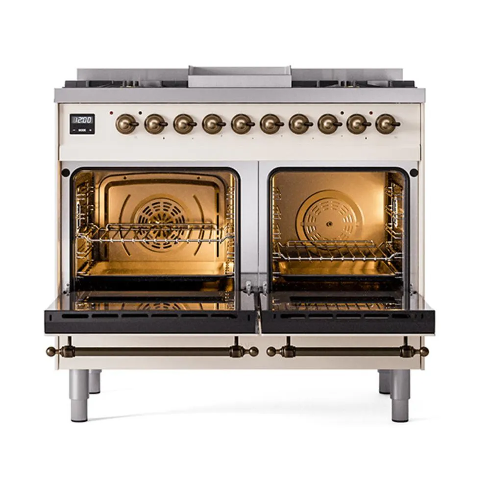 Ilve UND40FQNMPAWB Ilve Und40Fqnmpawb Nostalgie Ii Noblesse 40" Dual Fuel Range (Natural Gas, Solid Door, Antique White, Burnished)