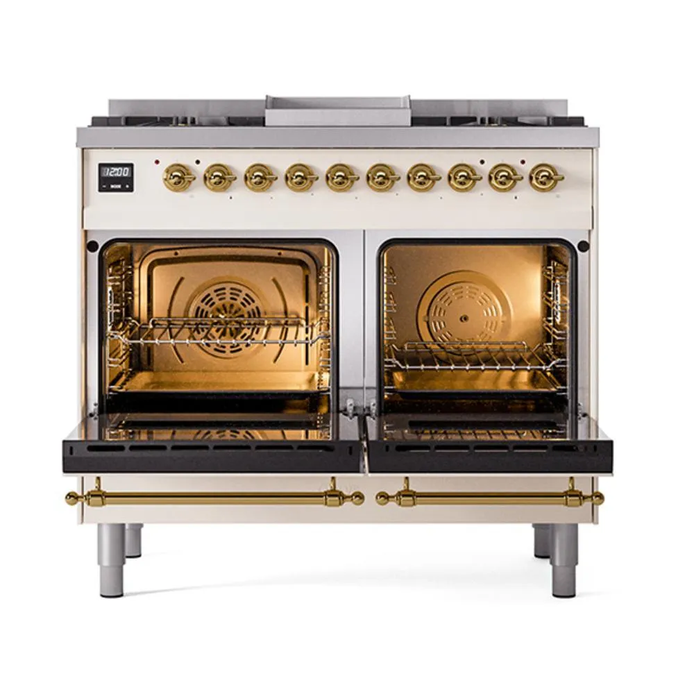 Ilve UND40FQNMPAWGLP Ilve Und40Fqnmpawglp Nostalgie Ii Noblesse 40" Dual Fuel Range (Liquid Propane, Solid Door, Antique White, Brass)