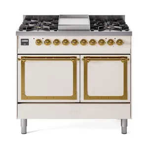 Ilve UND40FQNMPAWGLP Ilve Und40Fqnmpawglp Nostalgie Ii Noblesse 40" Dual Fuel Range (Liquid Propane, Solid Door, Antique White, Brass)