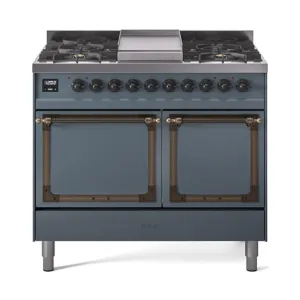 Ilve UND40FQNMPBGB Ilve Und40Fqnmpbgb Nostalgie Ii Noblesse 40" Dual Fuel Range (Natural Gas, Solid Door, Blue Grey, Burnished)