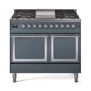 Ilve UND40FQNMPBGC Ilve Und40Fqnmpbgc Nostalgie Ii Noblesse 40" Dual Fuel Range (Natural Gas, Solid Door, Blue Grey, Chrome)