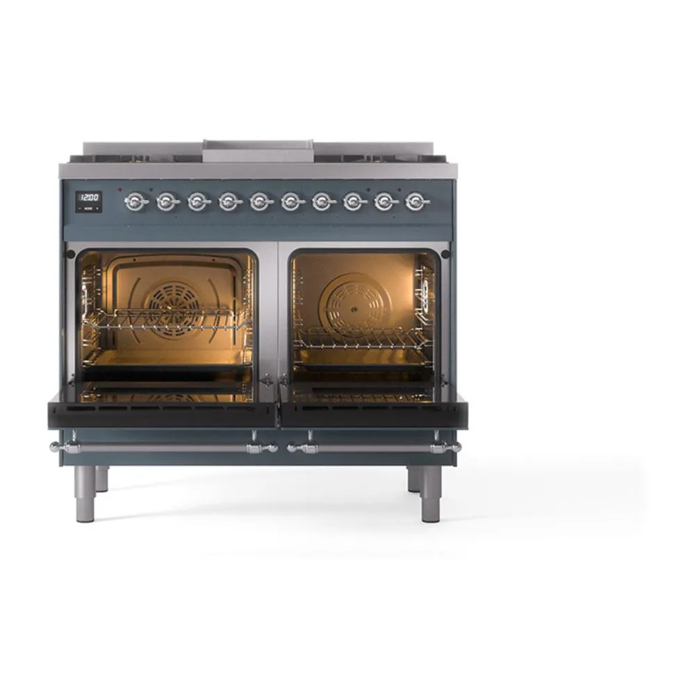Ilve UND40FQNMPBGCLP Ilve Und40Fqnmpbgclp Nostalgie Ii Noblesse 40" Dual Fuel Range (Liquid Propane, Solid Door, Blue Grey, Chrome)