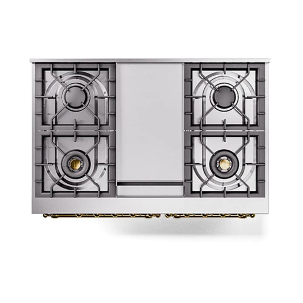 Ilve UND40FQNMPBGG Ilve Und40Fqnmpbgg Nostalgie Ii Noblesse 40" Dual Fuel Range (Natural Gas, Solid Door, Blue Grey, Brass)