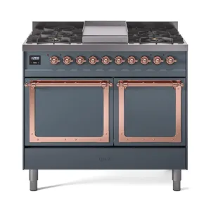 Ilve UND40FQNMPBGP Ilve Und40Fqnmpbgp Nostalgie Ii Noblesse 40" Dual Fuel Range (Natural Gas, Solid Door, Blue Grey, Copper)