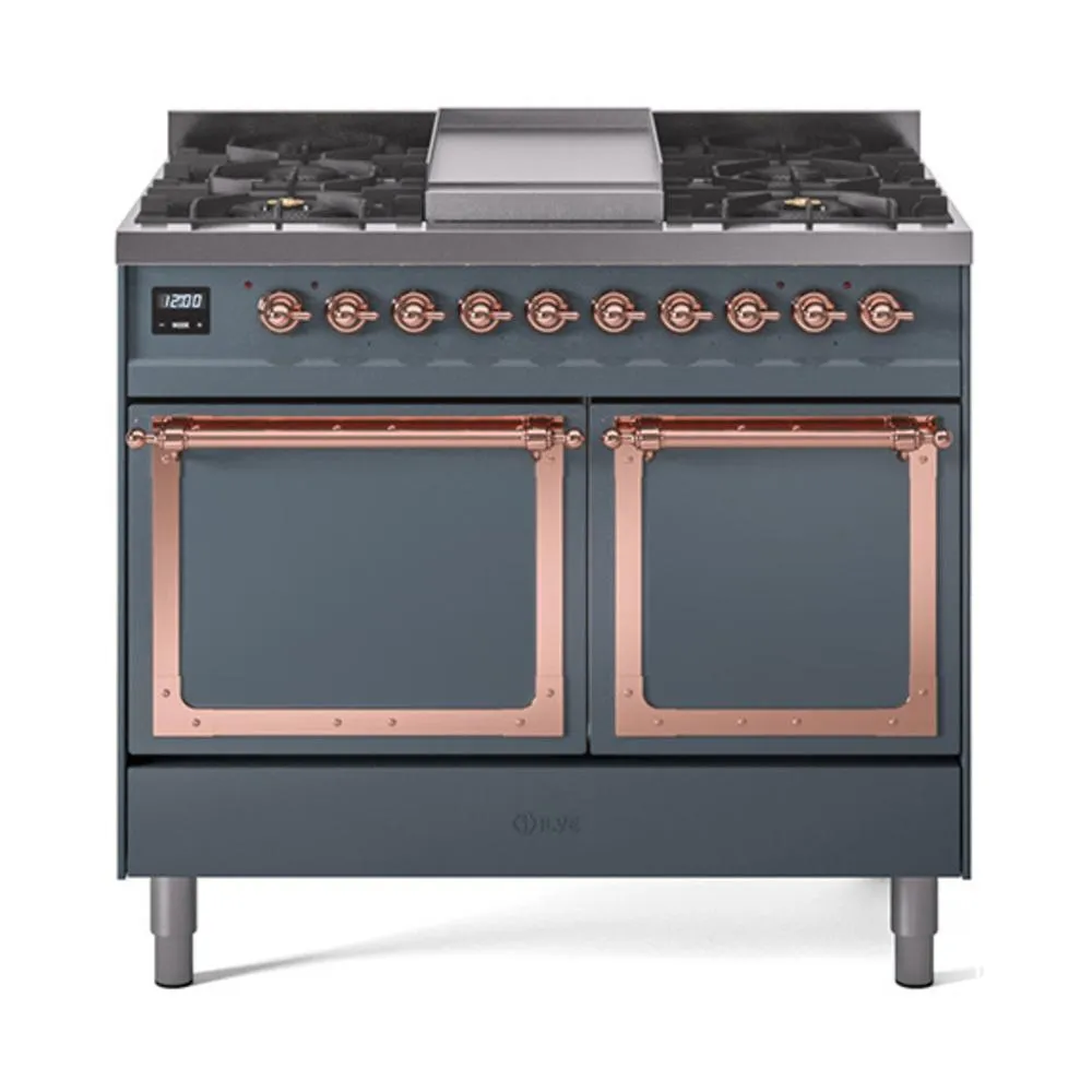 Ilve UND40FQNMPBGPLP Ilve Und40Fqnmpbgplp Nostalgie Ii Noblesse 40" Dual Fuel Range (Liquid Propane, Solid Door, Blue Grey, Copper)