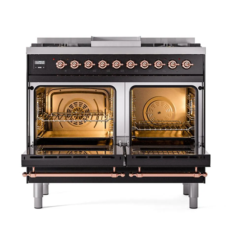 Ilve UND40FQNMPBKP Ilve Und40Fqnmpbkp Nostalgie Ii Noblesse 40" Dual Fuel Range (Natural Gas, Solid Door, Glossy Black, Copper)